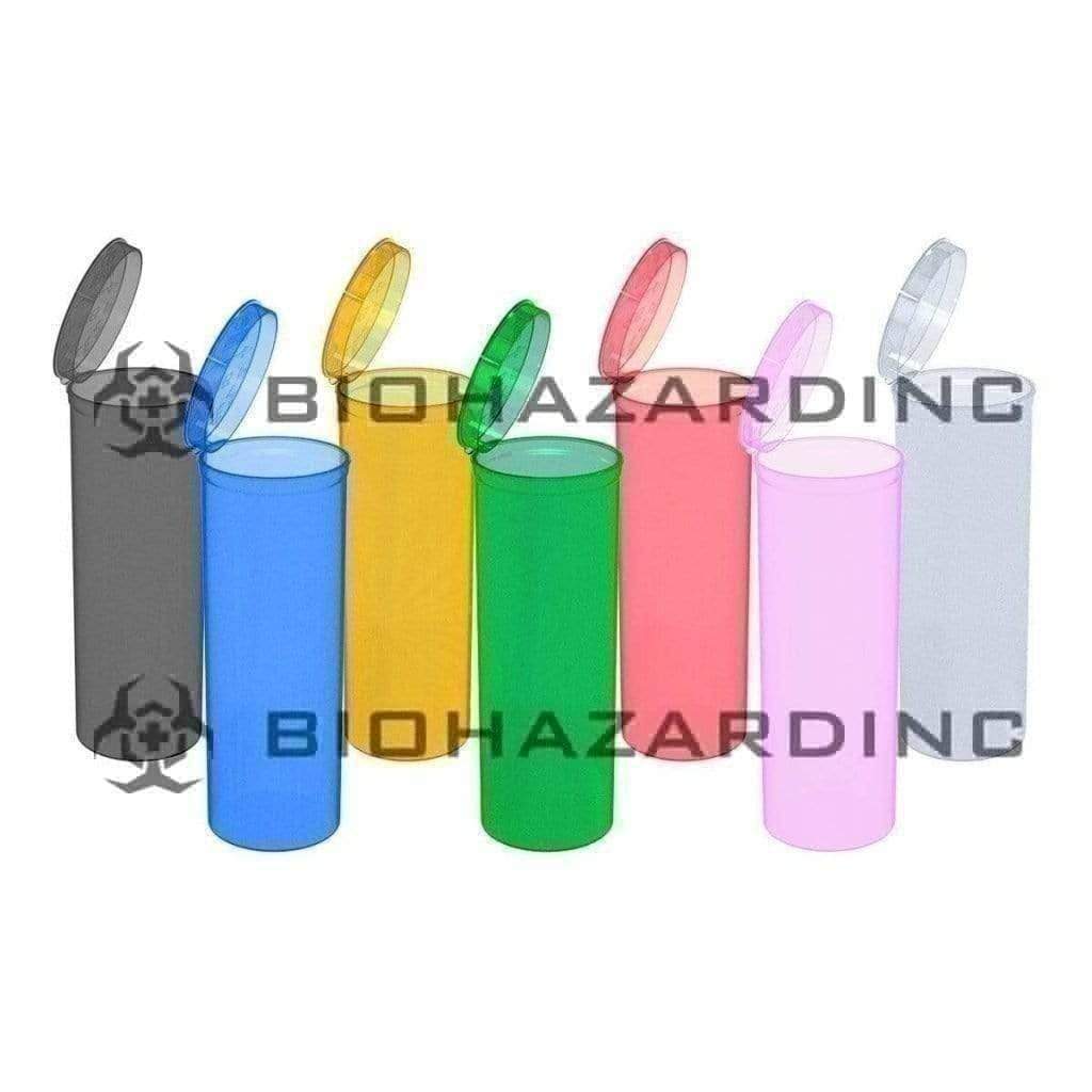 Plastic Pop Top Bottles | 60 Dram - 14 Grams - 75 Count - Various Colors Pop Top Bottle Biohazard Inc Transparent Assorted Colors  