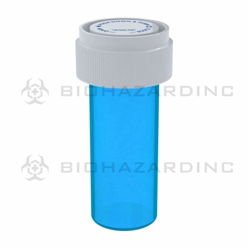 Child Resistant | Translucent Blue Reversible Cap Vials | 8 Dram - 1 Gram - 410 Count Reversible Cap Vial Biohazard Inc   