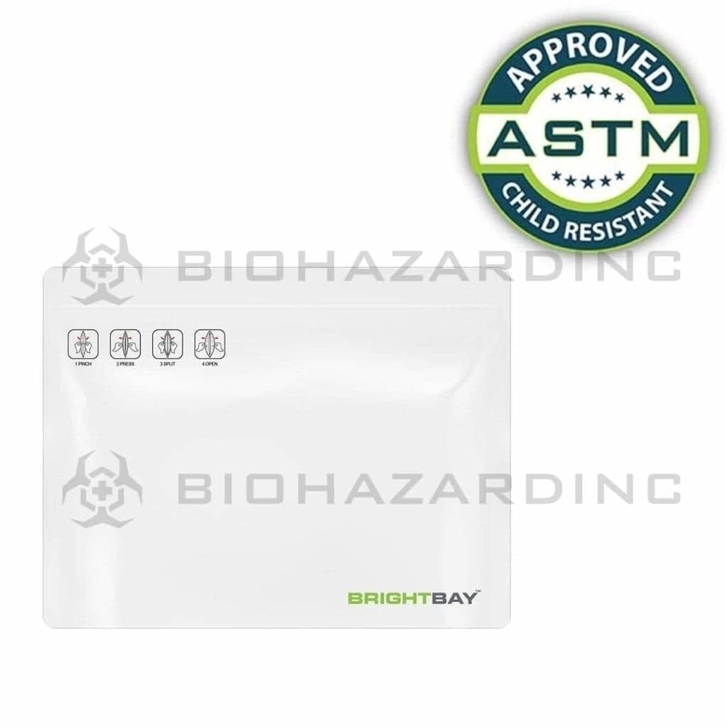 Child Resistant | Bright Bay™ White Mylar Exit Bags | Various Sizes Child Resistant Mylar Bag Biohazard Inc 56g - 250 Count  