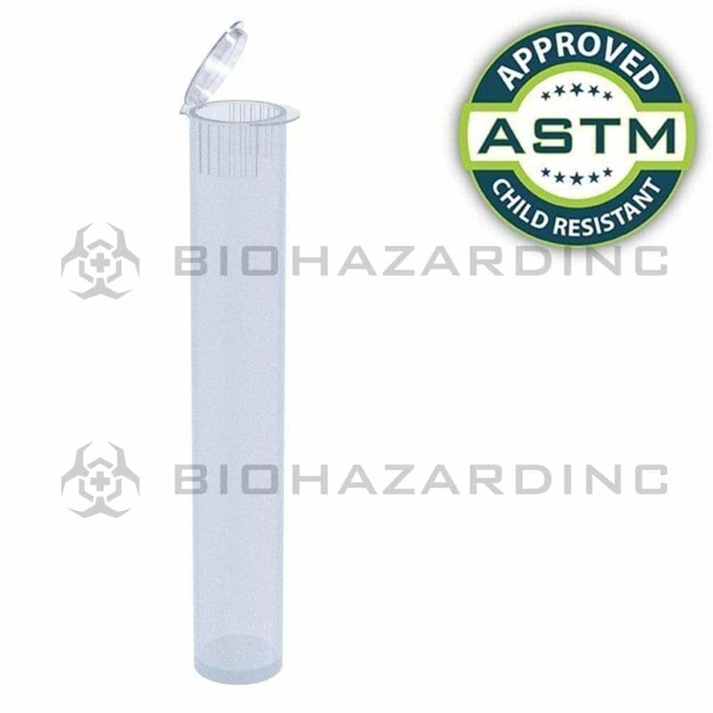 Child Resistant | Pop Top Pre-Roll Plastic Tubes | 116mm - Clear - 1000 Count Child Resistant Joint Tube Biohazard Inc   