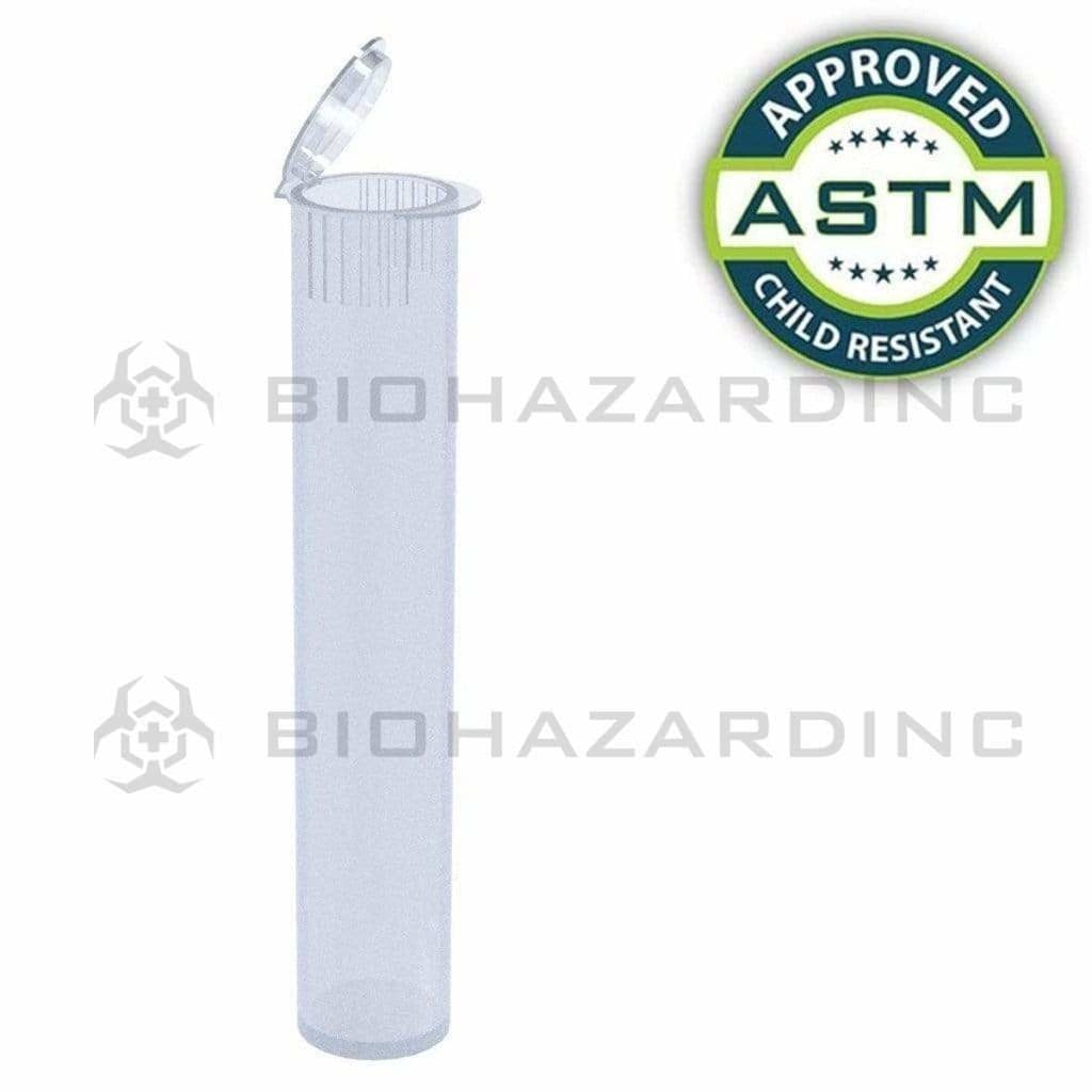 Child Resistant | Pop Top Plastic Pre-Roll Tubes | 95mm - Clear - 1000 Count Child Resistant Joint Tube Biohazard Inc   