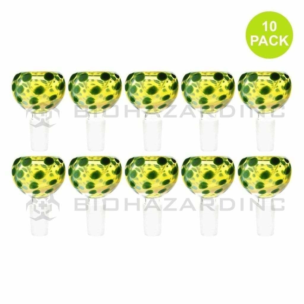Bowl | Fumed Bowl w/ Colored Dots | 14mm - Yellow - 10 Count Glass Bowl Biohazard Inc   