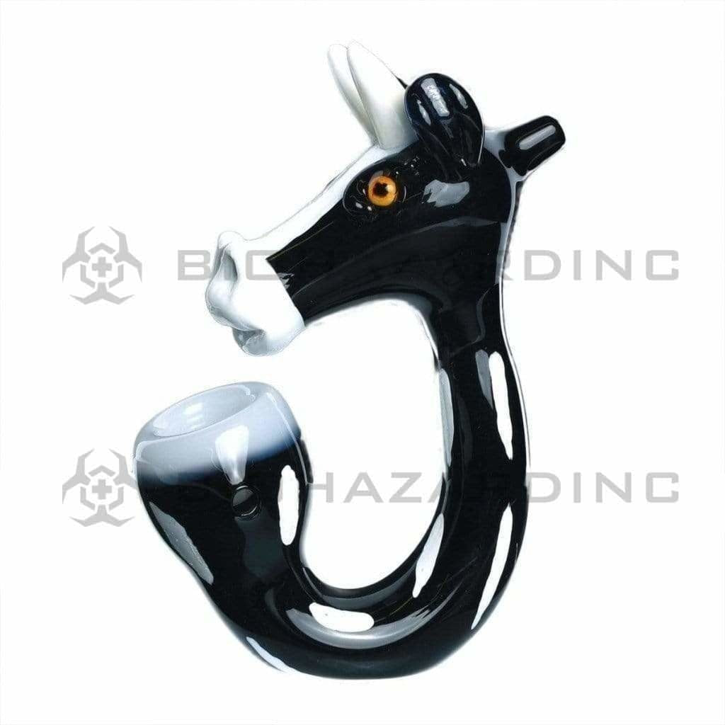 Novelty | Cow Puffing Glass Sherlock | 5" - Glass - Black/White Sherlock Hand Pipe Biohazard Inc   
