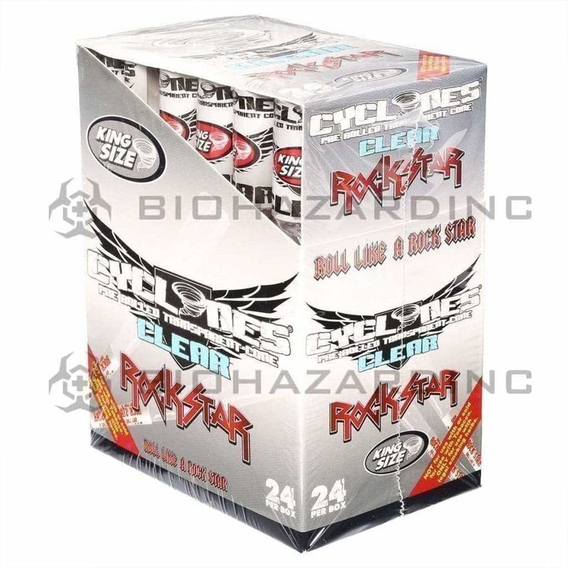 Cyclones | Wholesale Clear Cellulose Pre-Rolled Cones King Size | 110mm - 24 Count - Various Flavors Pre-Rolled Cones Cyclones Rock Star  