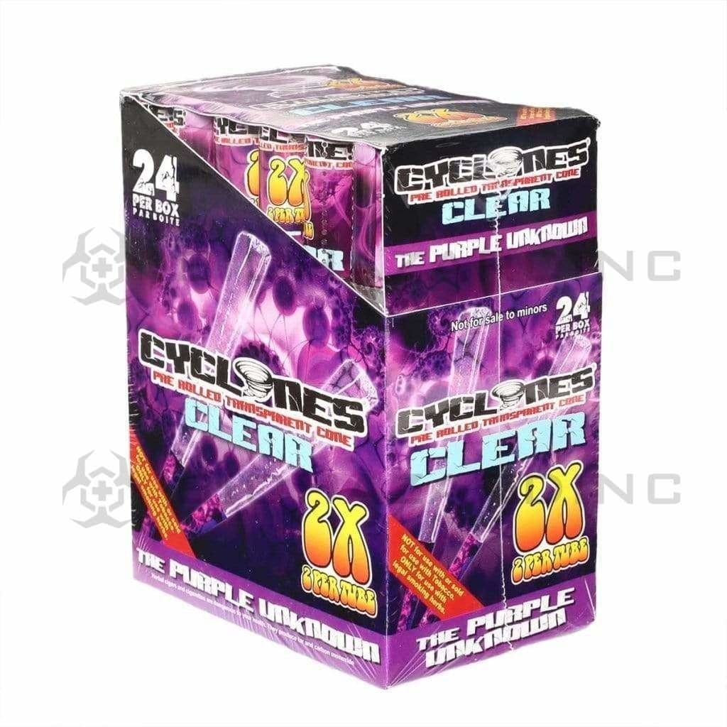 Cyclones | Wholesale Clear Cellulose Pre-Rolled Cones 1¼ Size | 78mm - 24 Count - Various Flavors Pre-Rolled Cones Cyclones Purple Unknown  