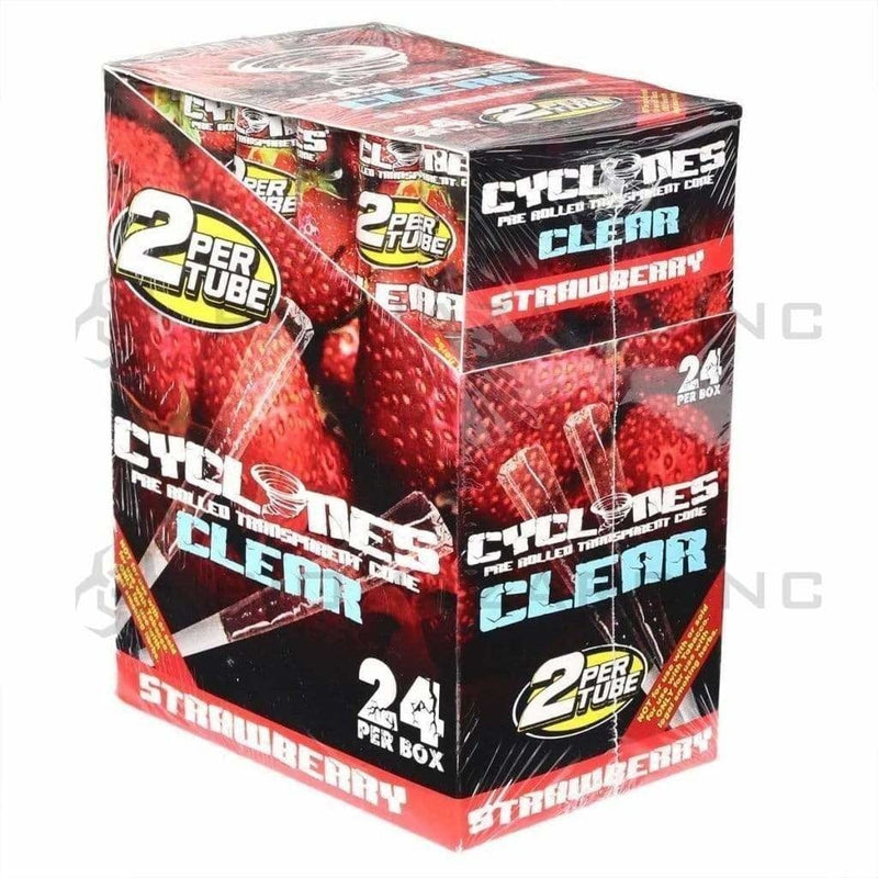 Cyclones | Wholesale Clear Cellulose Pre-Rolled Cones 1¼ Size | 78mm - 24 Count - Various Flavors Pre-Rolled Cones Cyclones Strawberry  