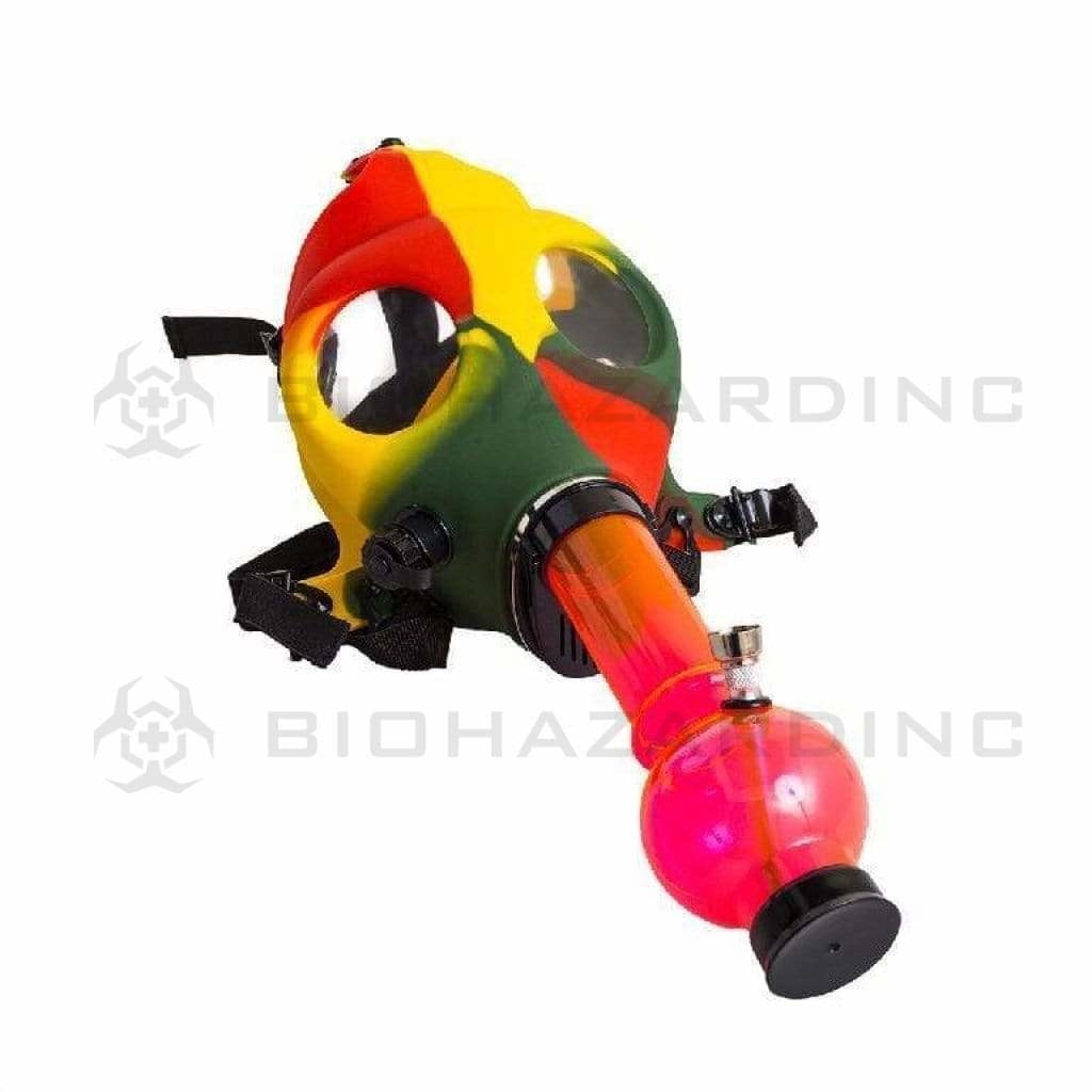 Gas Mask | Original Gas Mask Water Pipe | 8" - Acrylic - Rasta Acrylic Bong with Gas Mask Biohazard Inc   