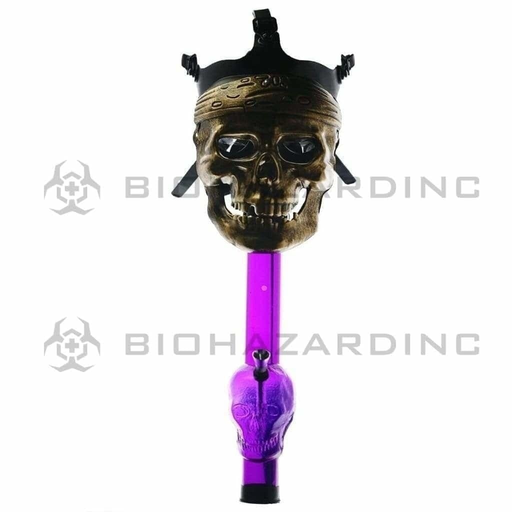 Gas Mask | Bronze Bandana Skull Mask Water Pipe | 12" - Acrylic - Assorted Colors Acrylic Bong with Gas Mask Biohazard Inc   