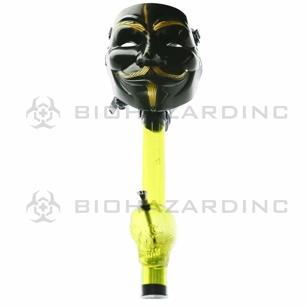 Gas Mask | Guy Fawkes Blackish Gold Mask Water Pipe | 12" - Acrylic - Assorted Colors Acrylic Bong with Gas Mask Biohazard Inc   