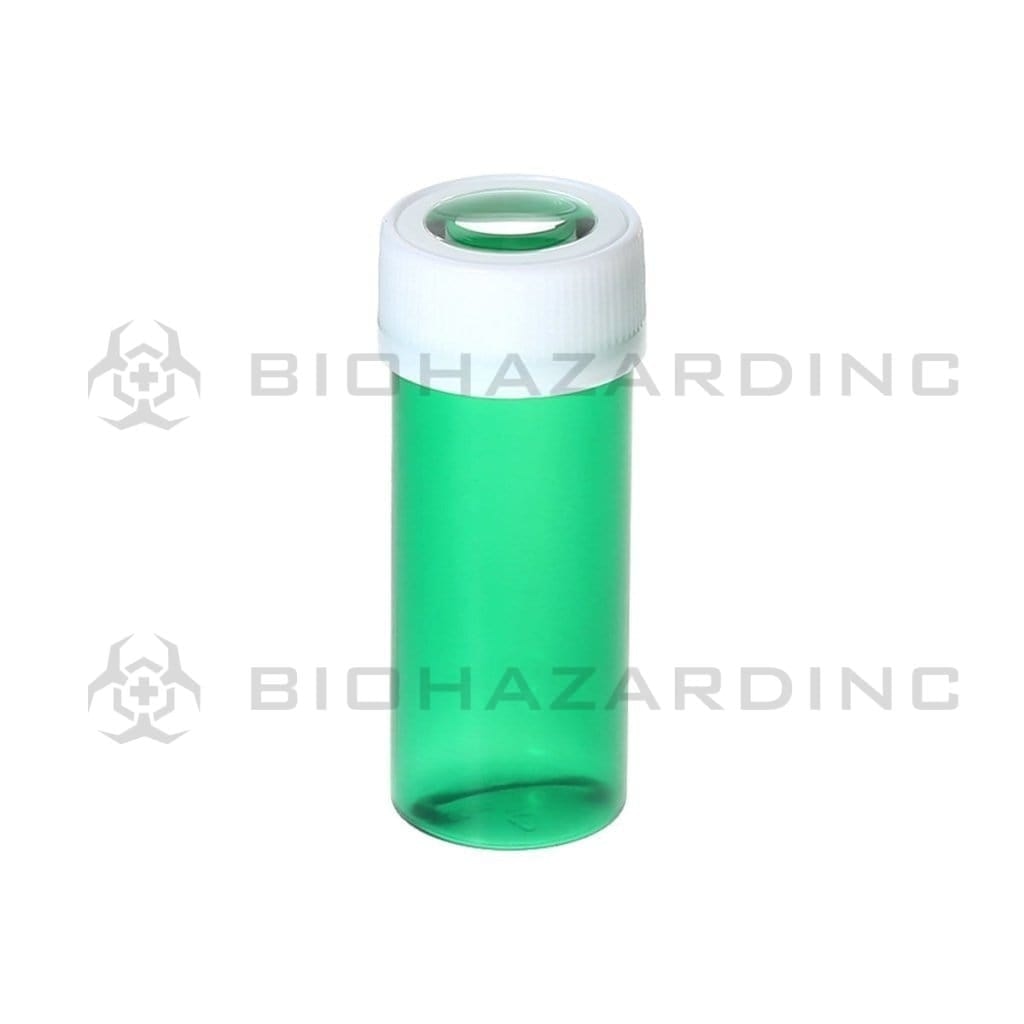 Magnijar | Plastic Vials w/ Magnifying Lens on Caps | 16 Dram - 300 Count - Various Colors Plastic Jar Biohazard Inc Transparent Green  