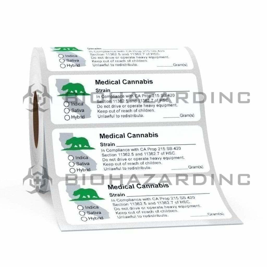 California | CA State Medical Marijuana Labels | 3.5in x 1in - 1000 Count Compliance Labels Biohazard Inc   