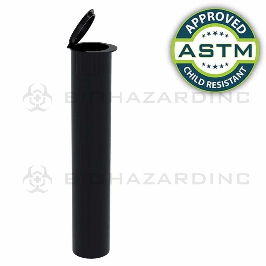 Child Resistant | Pop Top Plastic Pre-Roll Tubes | 95mm - Opaque Black - 1000 Count Child Resistant Joint Tube Biohazard Inc   