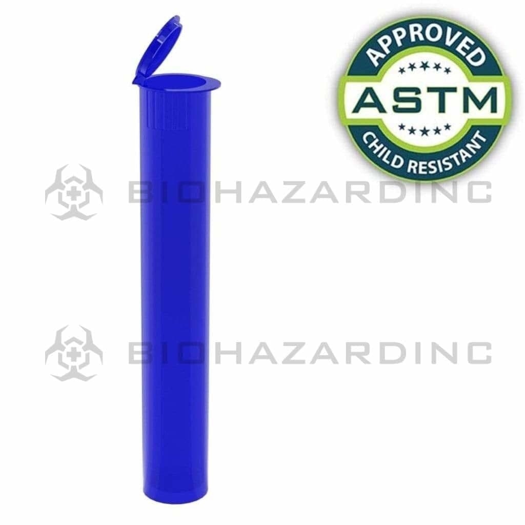 Child Resistant | Pop Top Pre-Roll Plastic Tubes | 116mm - Opaque Blue - 1000 Count Child Resistant Joint Tube Biohazard Inc   