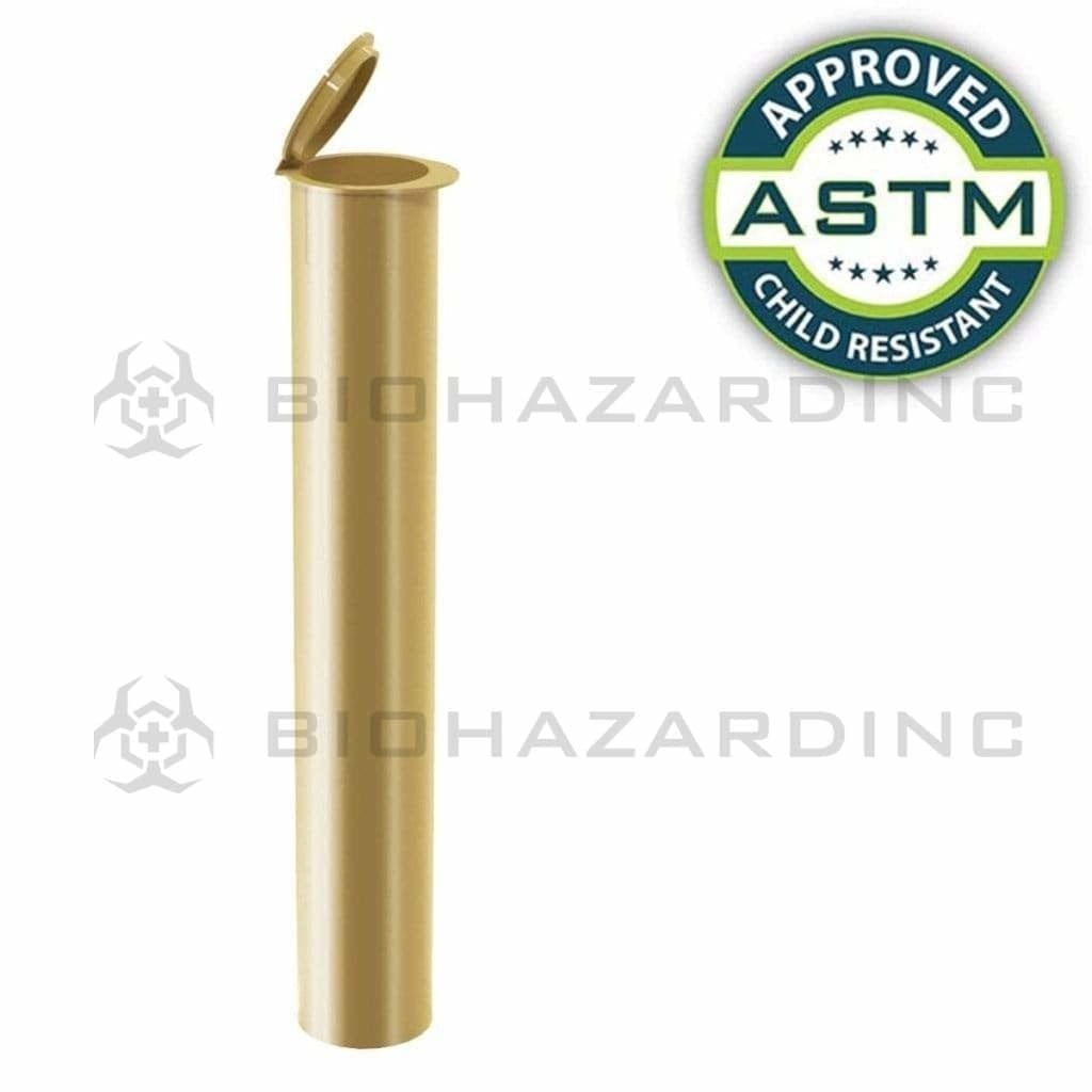 Child Resistant | Pop Top Pre-Roll Plastic Tubes | 116mm - Opaque Gold - 1000 Count Child Resistant Joint Tube Biohazard Inc   
