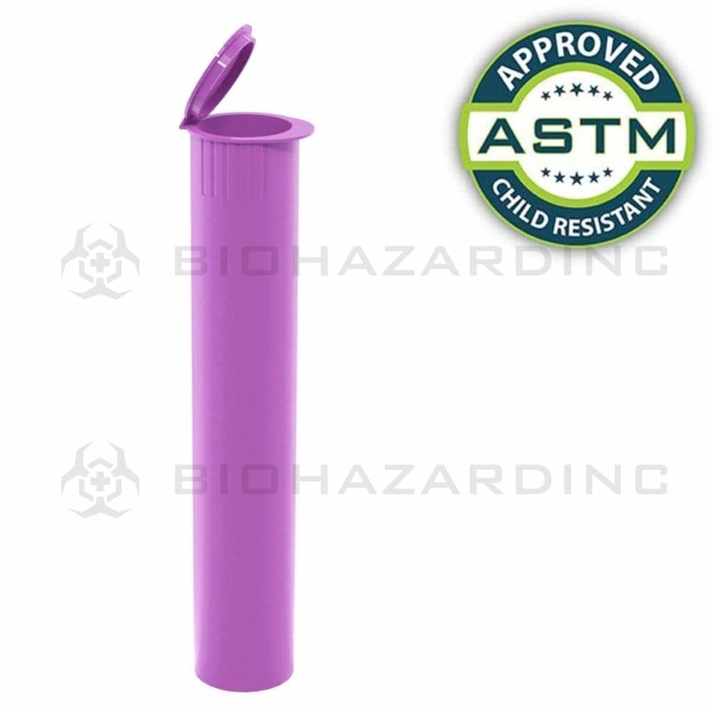 Child Resistant | Pop Top Plastic Pre-Roll Tubes | 95mm - Opaque Purple - 1000 Count Child Resistant Joint Tube Biohazard Inc   