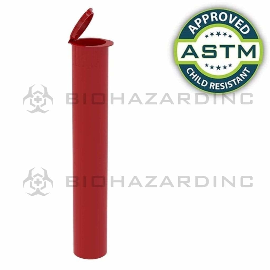 Child Resistant | Pop Top Pre-Roll Plastic Tubes | 116mm - Opaque Red - 1000 Count Child Resistant Joint Tube Biohazard Inc   