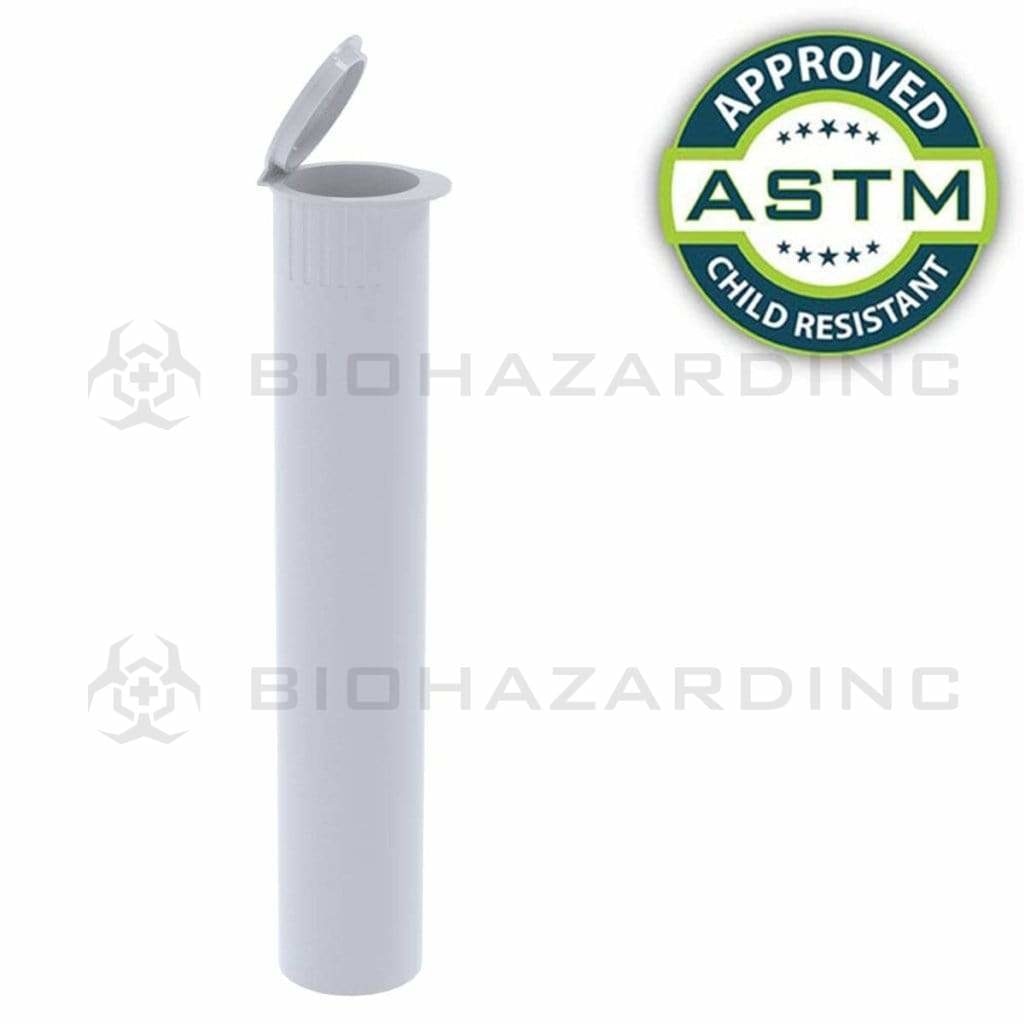 Child Resistant | Pop Top Plastic Pre-Roll Tubes | 95mm - Opaque White - 1000 Count Child Resistant Joint Tube Biohazard Inc   