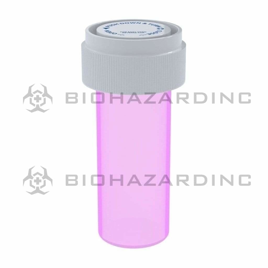 Child Resistant | Translucent Pink Reversible Cap Vials | 8 Dram - 1 Gram - 410 Count Reversible Cap Vial Biohazard Inc   