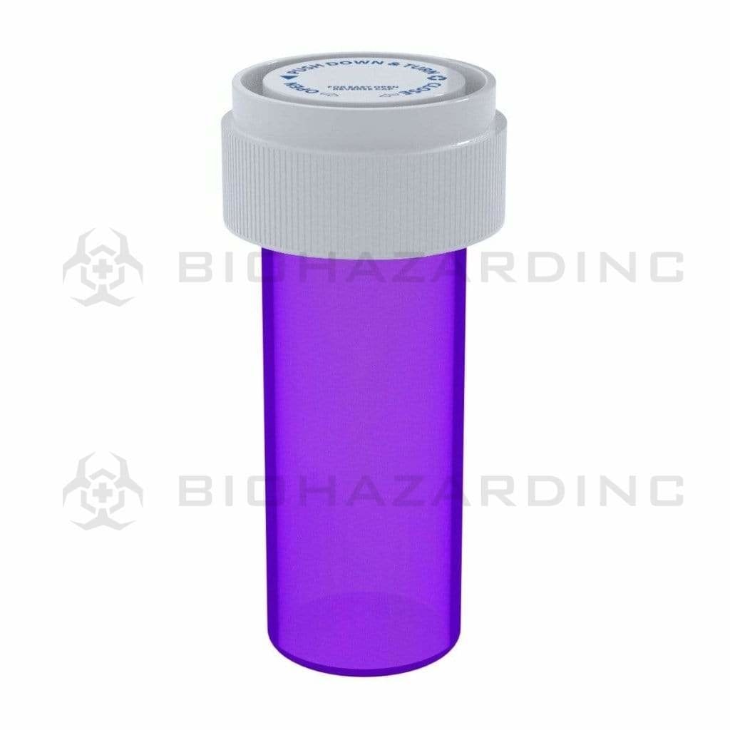 Child Resistant | Translucent Purple Reversible Cap Vials | 8 Dram - 1 Gram - 410 Count Reversible Cap Vial Biohazard Inc   