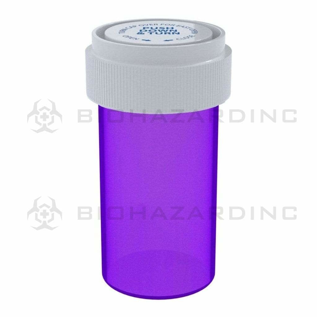 Child Resistant | Translucent Purple Reversible Cap Vials | 13 Dram - 2 Grams - 275 Count Reversible Cap Vial Biohazard Inc   
