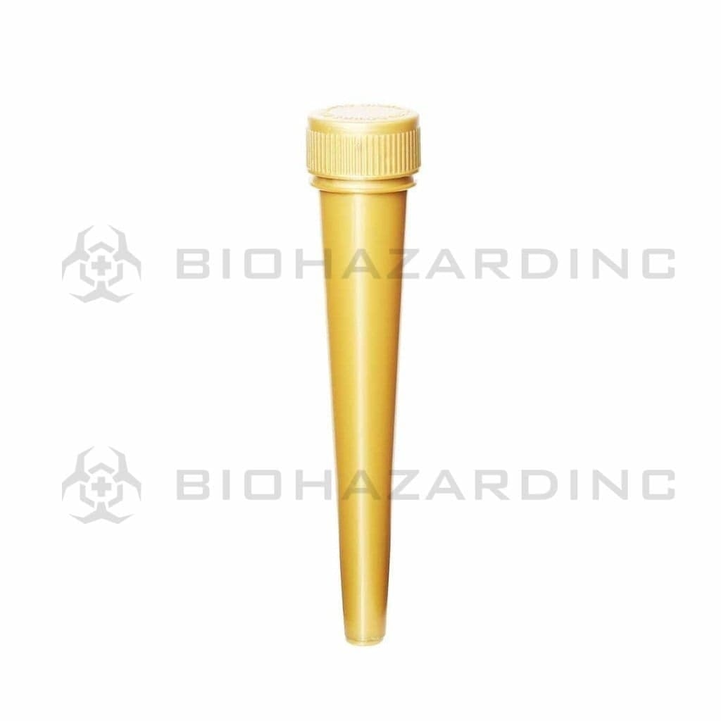Child Resistant | Push & Turn Plastic Conical Pre-Roll Tubes | 98mm - Opaque Gold - 850 Count Child Resistant Joint Tube Biohazard Inc   