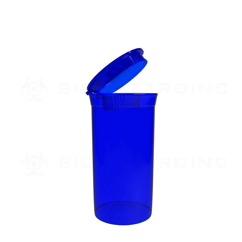 Plastic Pop Top Bottles | 19 Dram - 3.5 Grams - 225 Count - Various Colors Pop Top Bottle Biohazard Inc Transparent Blue  