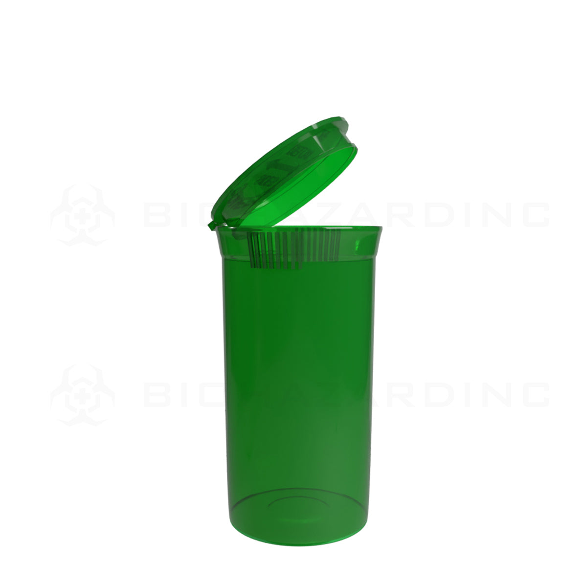 Plastic Pop Top Bottles | 19 Dram - 3.5 Grams - 225 Count - Various Colors Pop Top Bottle Biohazard Inc Transparent Green  