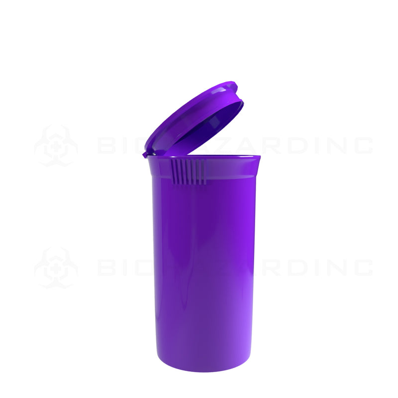 Plastic Pop Top Bottles | 19 Dram - 3.5 Grams - 225 Count - Various Colors Pop Top Bottle Biohazard Inc Opaque Purple  