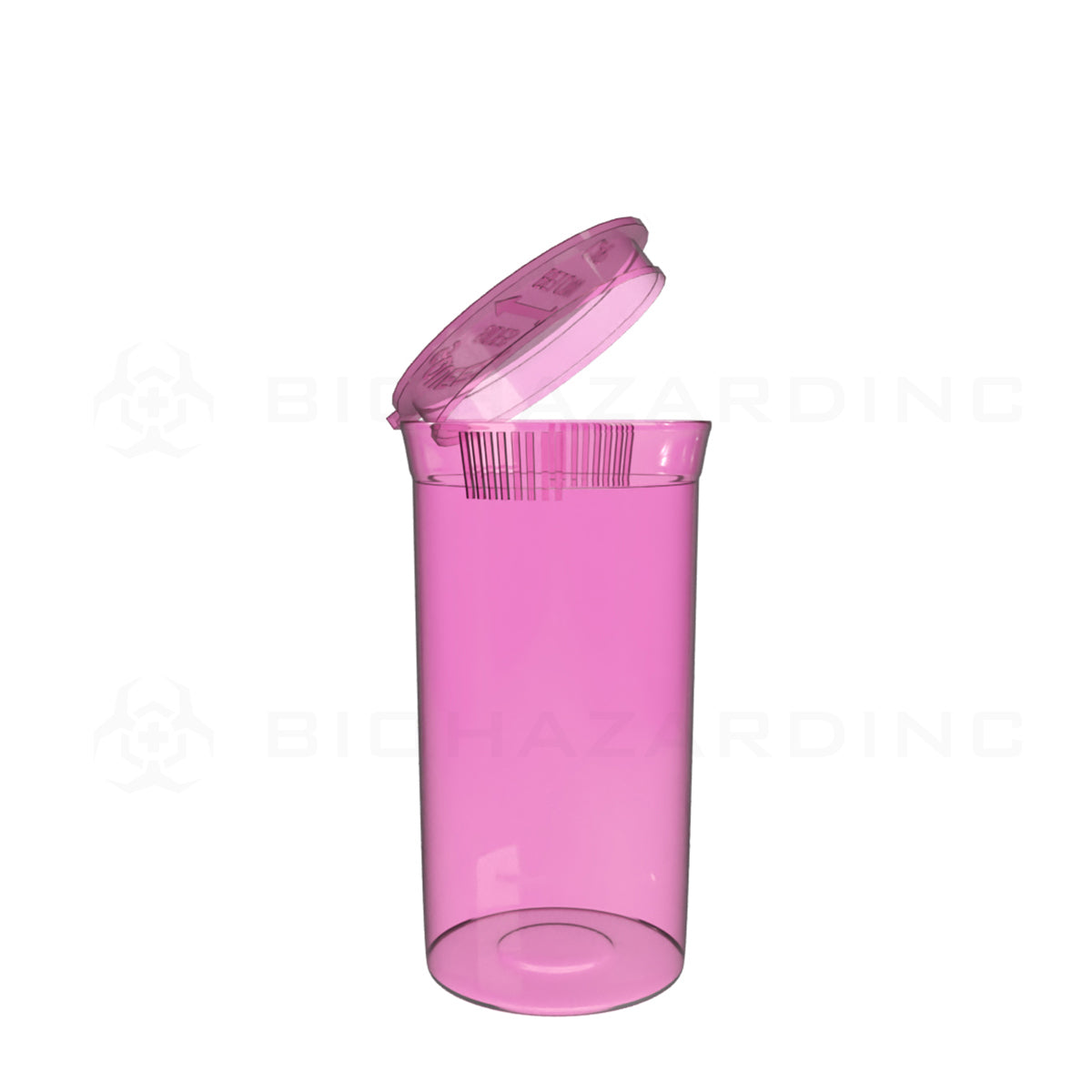 Plastic Pop Top Bottles | 19 Dram - 3.5 Grams - 225 Count - Various Colors Pop Top Bottle Biohazard Inc Transparent Pink  