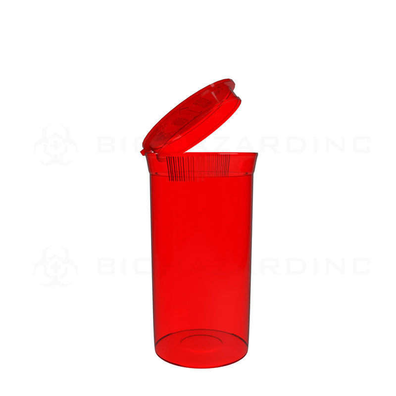 Plastic Pop Top Bottles | 19 Dram - 3.5 Grams - 225 Count - Various Colors Pop Top Bottle Biohazard Inc Transparent Red  
