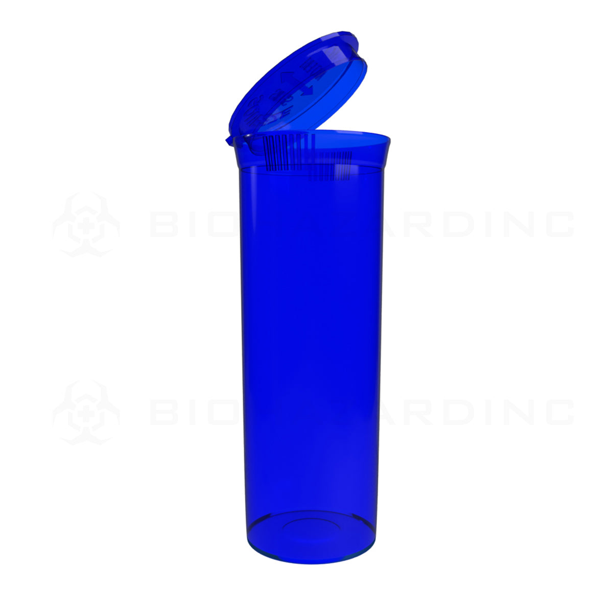 Plastic Pop Top Bottles | 60 Dram - 14 Grams - 75 Count - Various Colors Pop Top Bottle Biohazard Inc Transparent Blue  