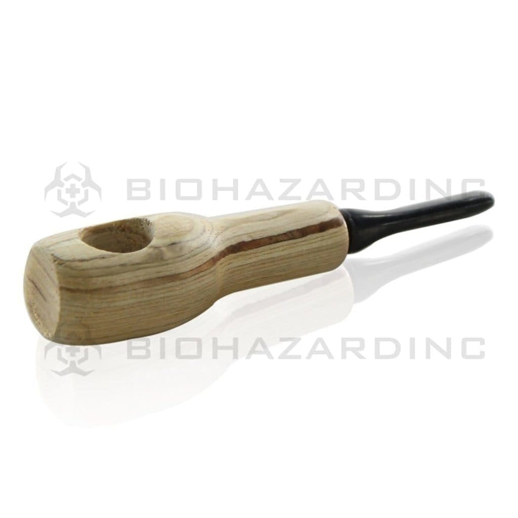Hand Pipe | Wood Grain Hand Pipe w/ Black Mouth Tip | 3.5" - Wood - Light Wood Wood Hand Pipe Biohazard Inc   