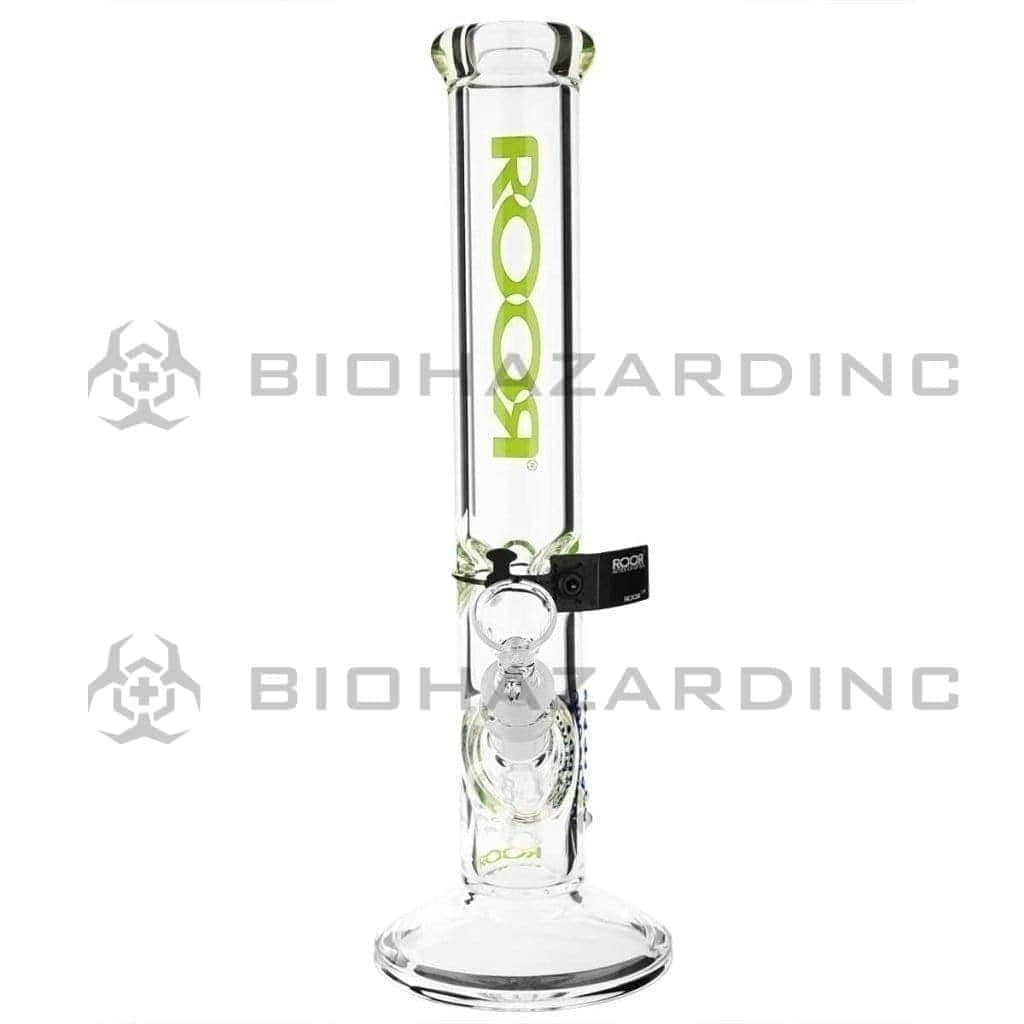 RooR® | Classic Straight Water Pipe | 14" - 14mm - Neon Green Logo Glass Bong Roor   