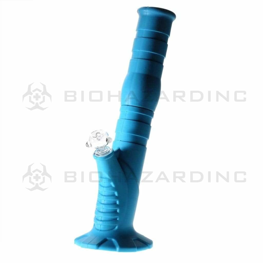 Water Pipe | Tilted Straight Silicone | 12" - 14mm - Various Colors Bong Biohazard Inc Neon Blue  