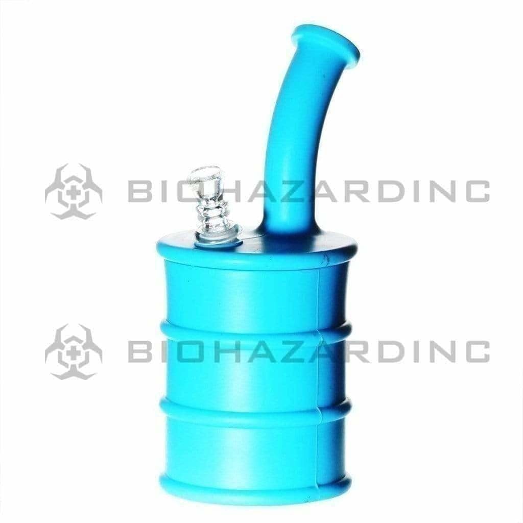 Water Pipe | Bent Neck Large Oil Drum Silicone Bubbler | 9" - 14mm - Various Colors Dab Rig Biohazard Inc Blue  