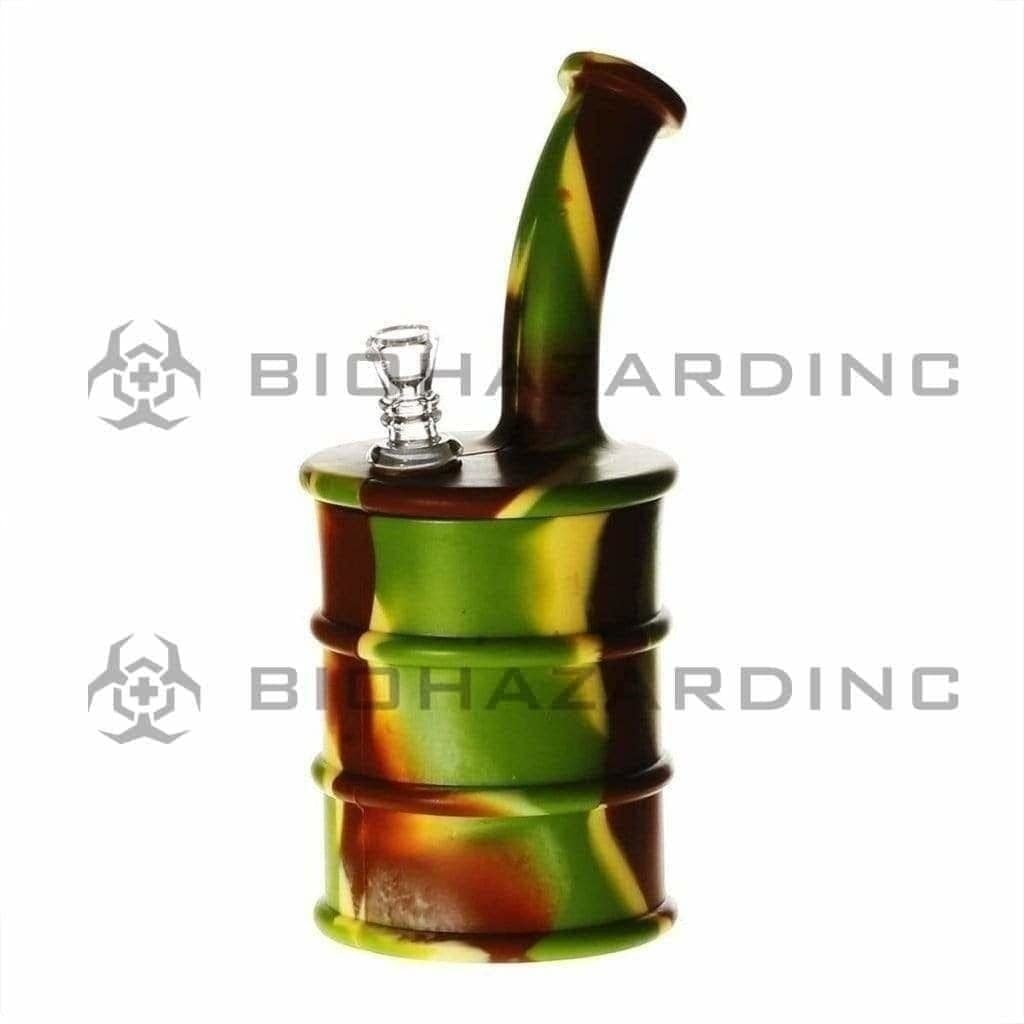 Water Pipe | Bent Neck Large Oil Drum Silicone Bubbler | 9" - 14mm - Various Colors Dab Rig Biohazard Inc Camo  