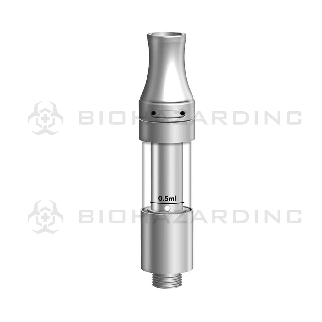 Silver Metal & Glass .5ml/1.0mm Cartridge - 100 Count Vape Cartridge Biohazard Inc   