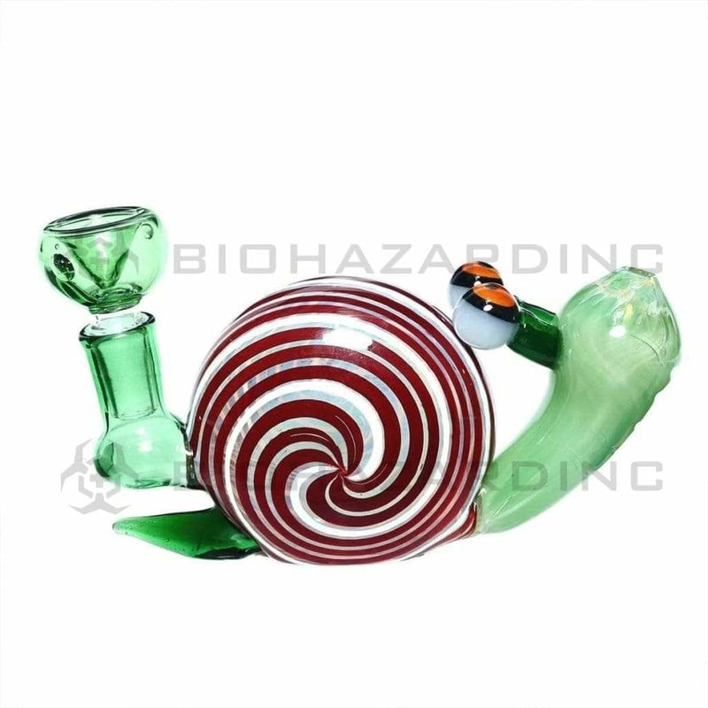 Novelty | Snail Glass Water Pipe - Green, Rust & White Novelty Hand Pipe Biohazard Inc   