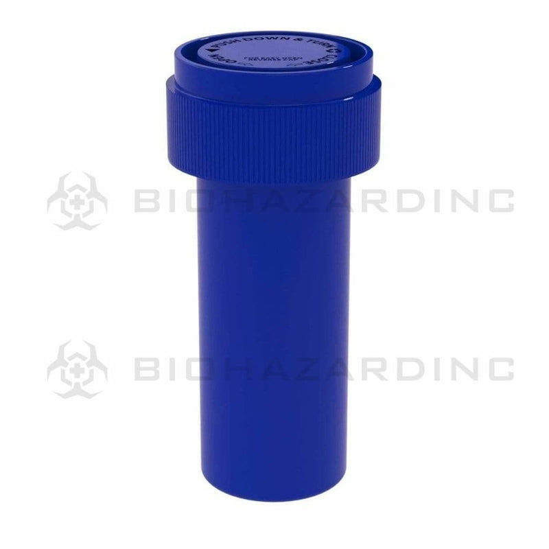 Child Resistant | Opaque Blue Reversible Cap Vials | 8 Dram - 1 Gram - 410 Count Reversible Cap Vial Biohazard Inc   