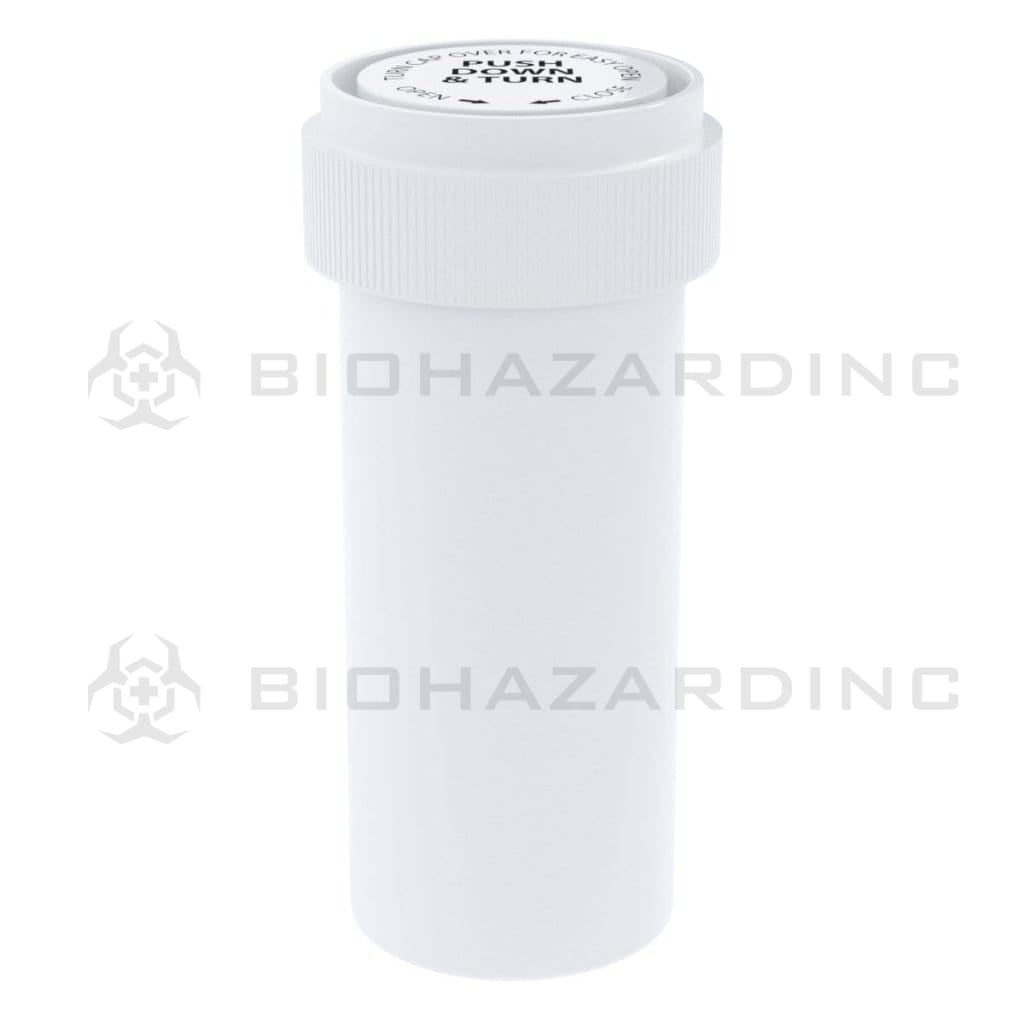 Child Resistant | Opaque White Reversible Cap Vials | 13 Dram - 3 Grams - 230 Count Reversible Cap Vial Biohazard Inc   