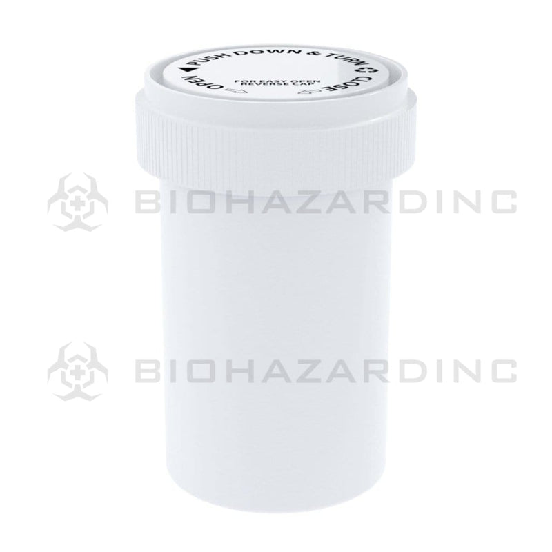 Child Resistant | Opaque White Reversible Cap Vials | 20 Dram - 3.5 Grams - 240 Count Reversible Cap Vial Biohazard Inc   