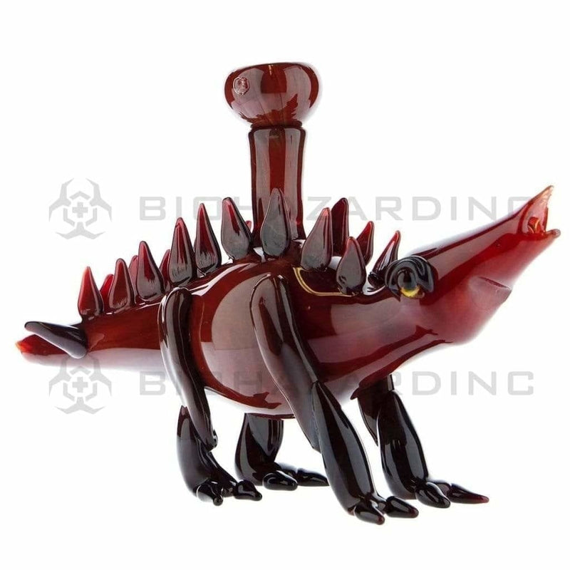 Novelty | Stegosaurus Rustic Red Glass Pipe | 5" - Glass - Red Novelty Hand Pipe Biohazard Inc   