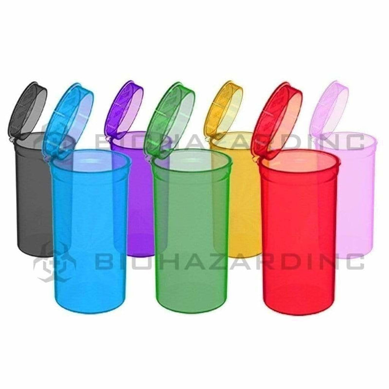 Plastic Pop Top Bottles | 13 Dram - 2 Grams - 315 Count - Various Colors Pop Top Bottle Biohazard Inc Transparent Assorted Colors  