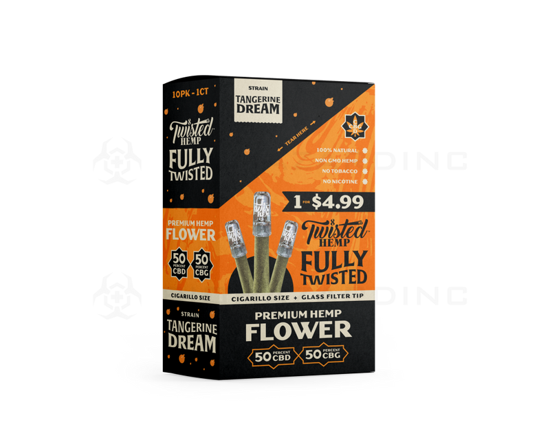 Twisted Hemp™ | Wholesale Fully Twisted Pre-Rolled Wraps w/ Glass Tips | Various Flavors - 10 Count Hemp Wraps Twisted Hemp Tangerine Dream  