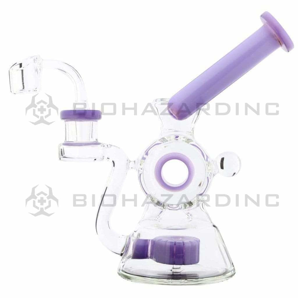 Dab Rig | Showerhead Circle Puck Sidecar Dab Rig Water Pipe | 7" - 14mm - Various Colors Glass Dab Rig Biohazard Inc Purple  