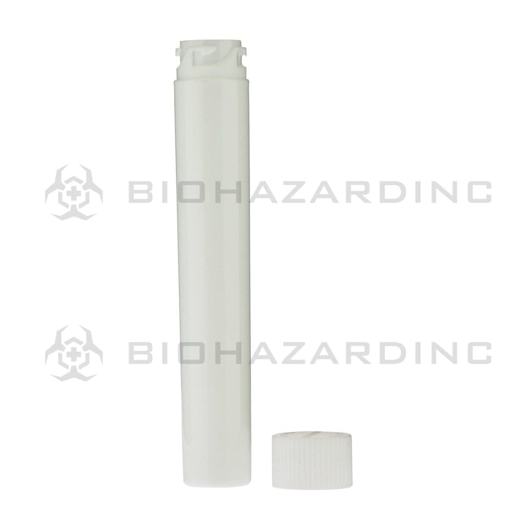 Child Resistant | Push & Turn Vape Cartridge White Tubes w/ White Caps | Various Sizes Storage Tube Biohazard Inc   