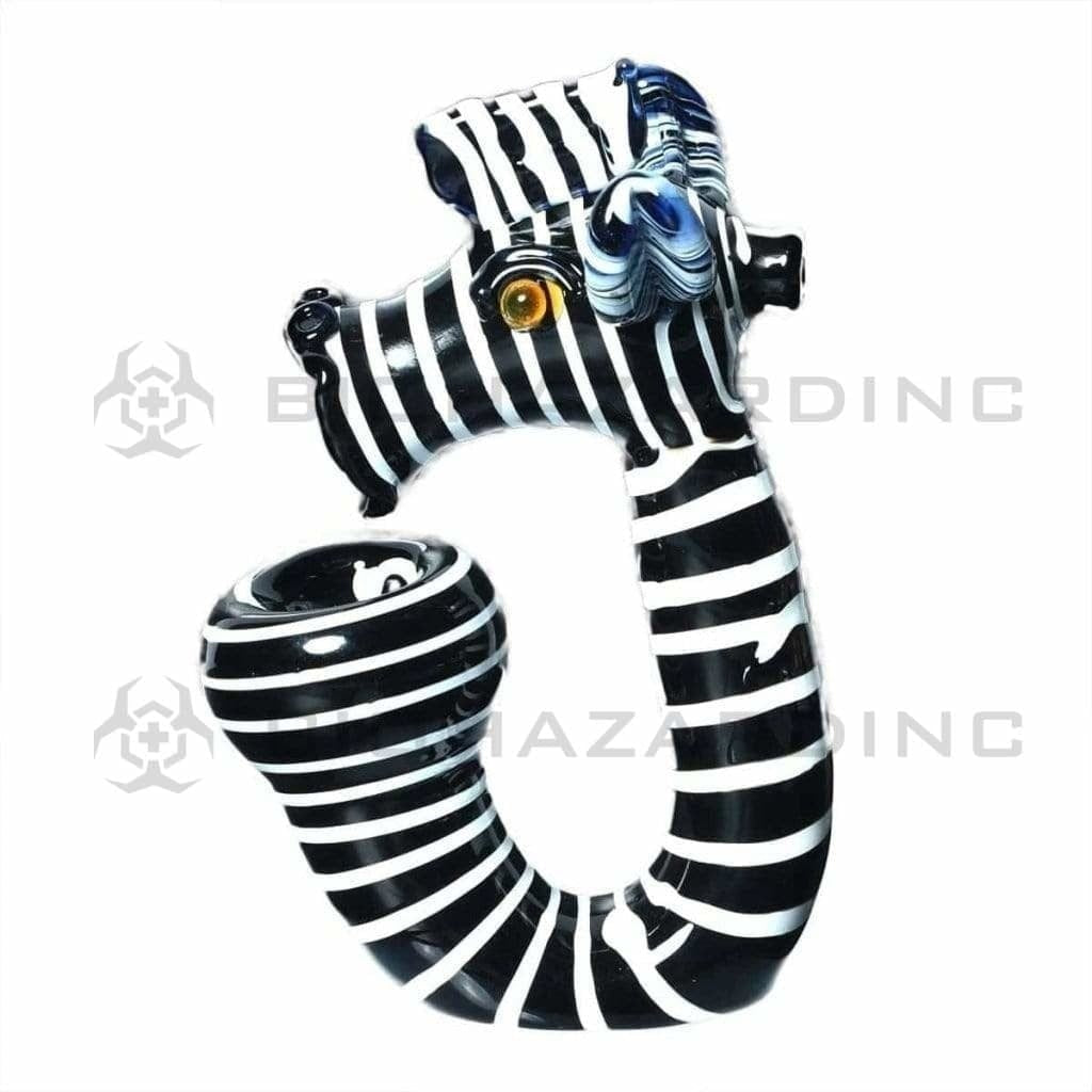 Novelty | Zebra Puffing Glass Sherlock | 5" - Glass - Black & White Novelty Hand Pipe Biohazard Inc   