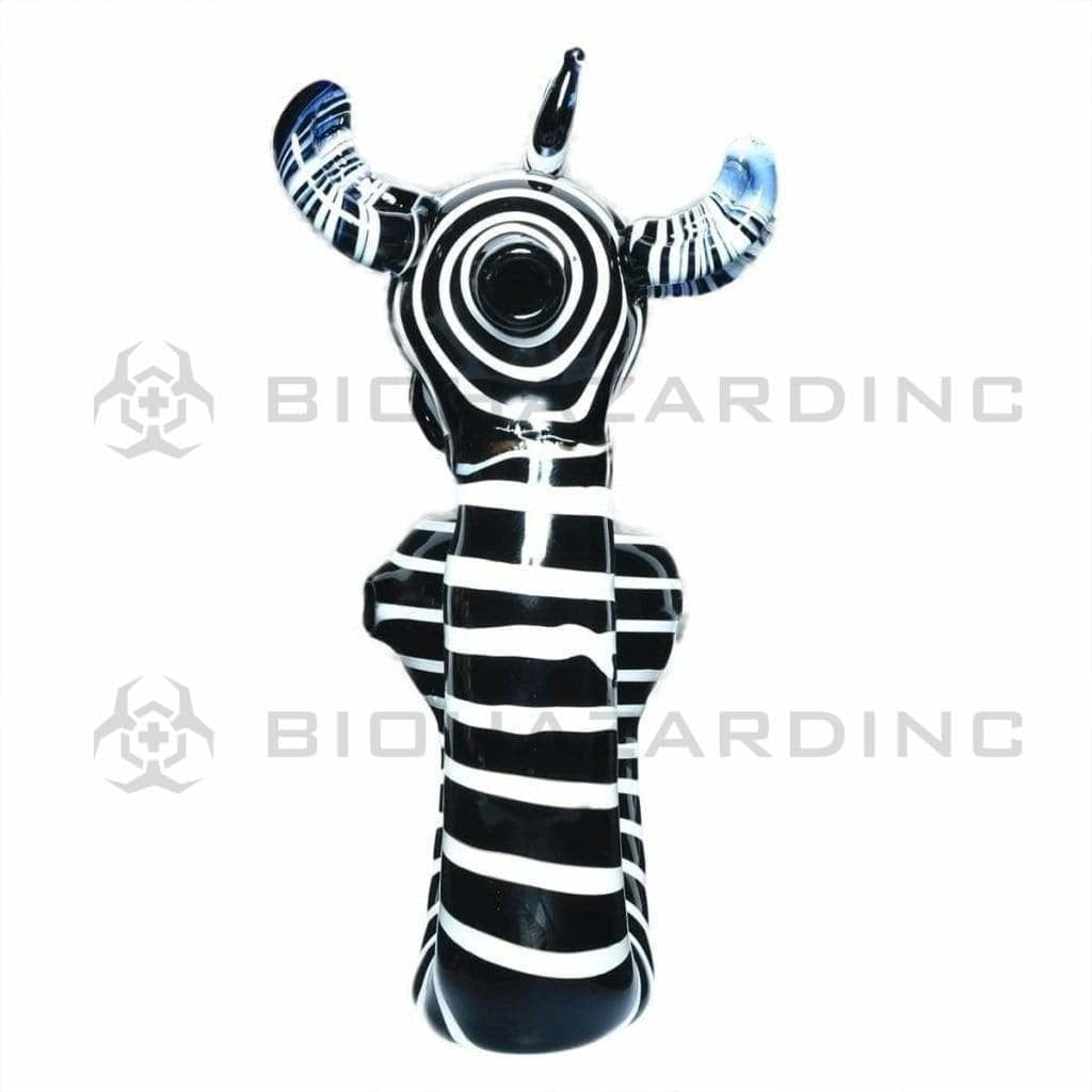 Novelty | Zebra Puffing Glass Sherlock | 5" - Glass - Black & White Novelty Hand Pipe Biohazard Inc   