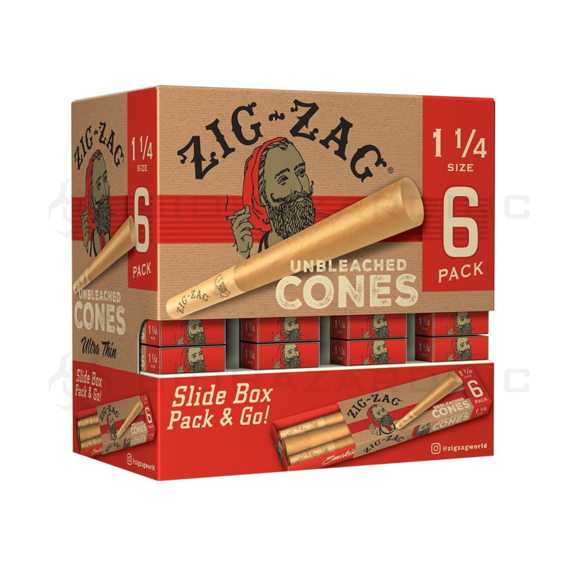 Zig-Zag® | Unbleached Cones 1¼ Size | 78mm - Unbleached Brown - 36 Count Pre-Rolled Cones Zig Zag   